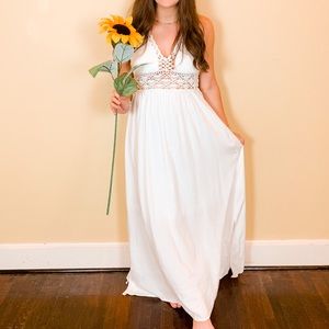 White Open Back Crotchet Maxi Dress medium